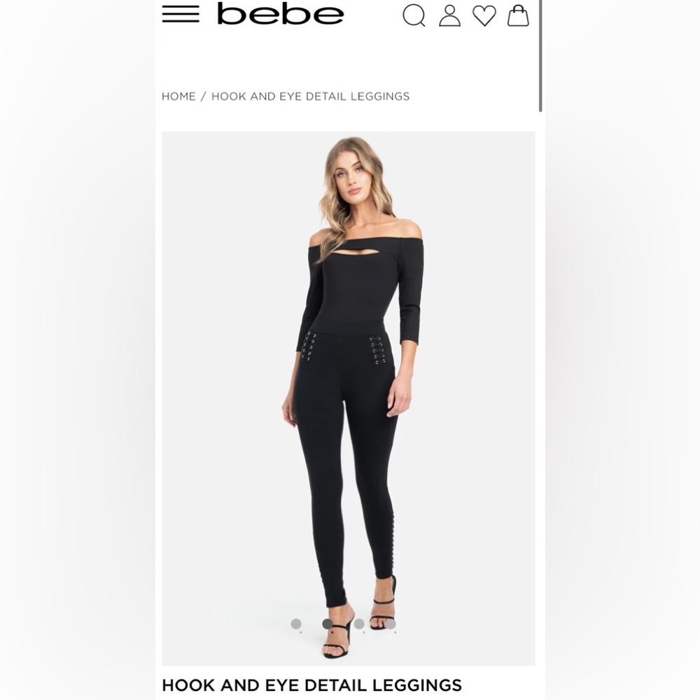 NWOT Bebe Hook and Eye Gunmetal Rivet Black Skinny Pants Leggings Size 4